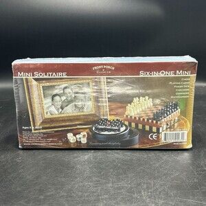 Front Porch Classics Six-In-One Mini Chess Checkers Backgammon Dominoes Cards